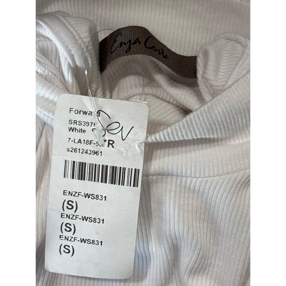 Enza Costa Silk Rib Cropped Half Sleeve Mock Neck Top in White Small New womens - Picture 7 of 11